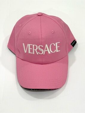 Versace Logo Pink Baseball Cap With Double-Bill Multicolored Trim | Size 59/L